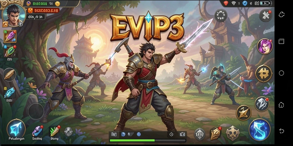 Tangkapan layar gameplay EVIP3 menampilkan karakter dalam pertempuran epik.