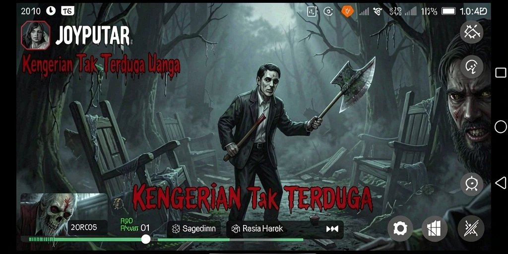 Screenshot permainan JOYPUTAR yang menampilkan suasana horror yang mencekam.