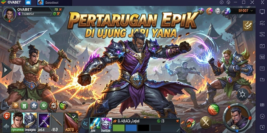 Tampilan gameplay OVABET yang mendebarkan di arena pertarungan.