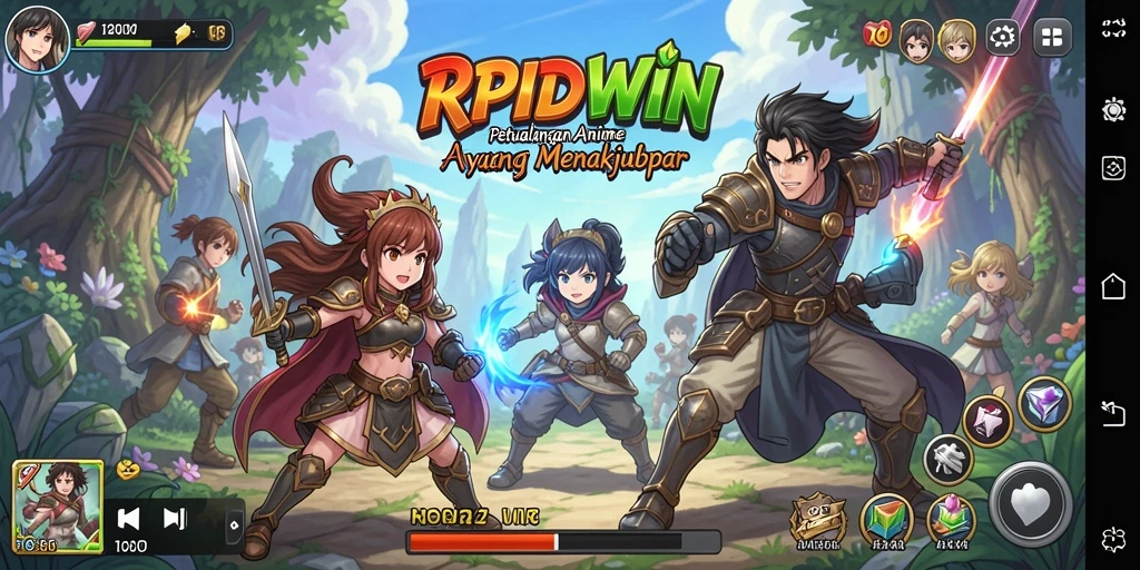 Screenshot utama RPIDWIN menampilkan aksi karakter anime yang dinamis.