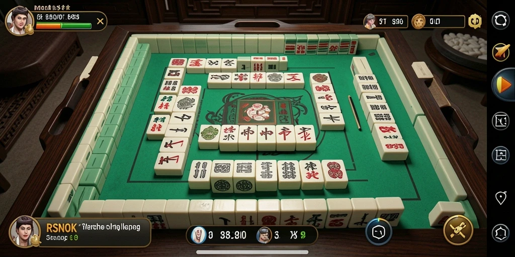 Tampilan gameplay <strong>RSNOK</strong> yang menakjubkan dengan ubin Mahjong.