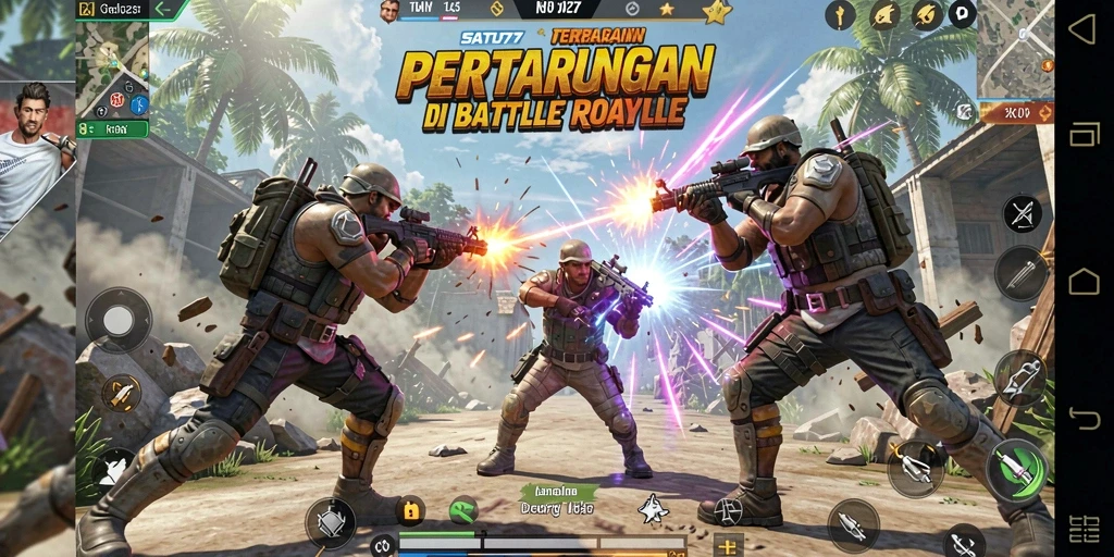 Screenshot gameplay SATU77 menampilkan pertarungan epik dalam Battle Royale.