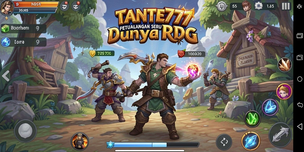 Screenshot gameplay TANTE777 menampilkan pertempuran epik antara karakter utama dan monster.